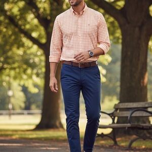 Izod Men's Light Orange Checkered Shirt Size XXL